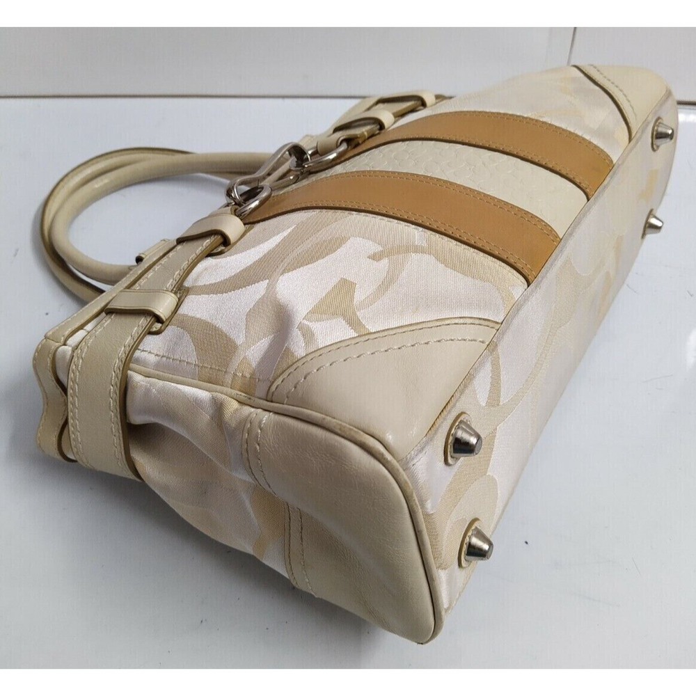 Coach Hampton Signature Cream White Canvas Stripe Zipper Satchel Shoulder Bag - Picture 8 of 12